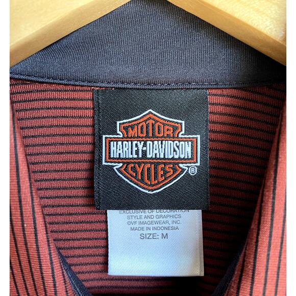 Harley Davidson Houston Mancuso Orange Black Striped Long‎ Sleeved Polo Shirt M - Picture 10 of 11